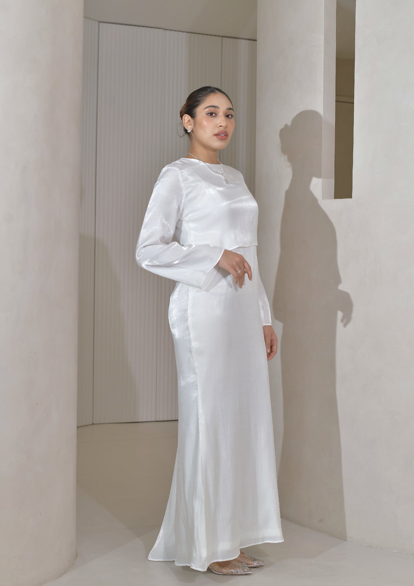 LUMIERE Cape Dress in White