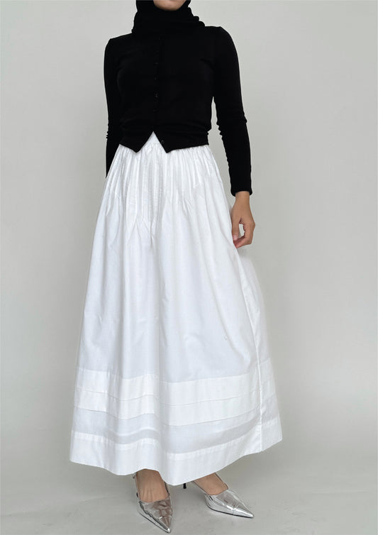 Poplin Pleated Skirt in White Swan