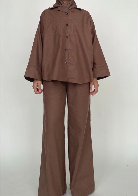 Oversized Shirt Set in Brown Cedar