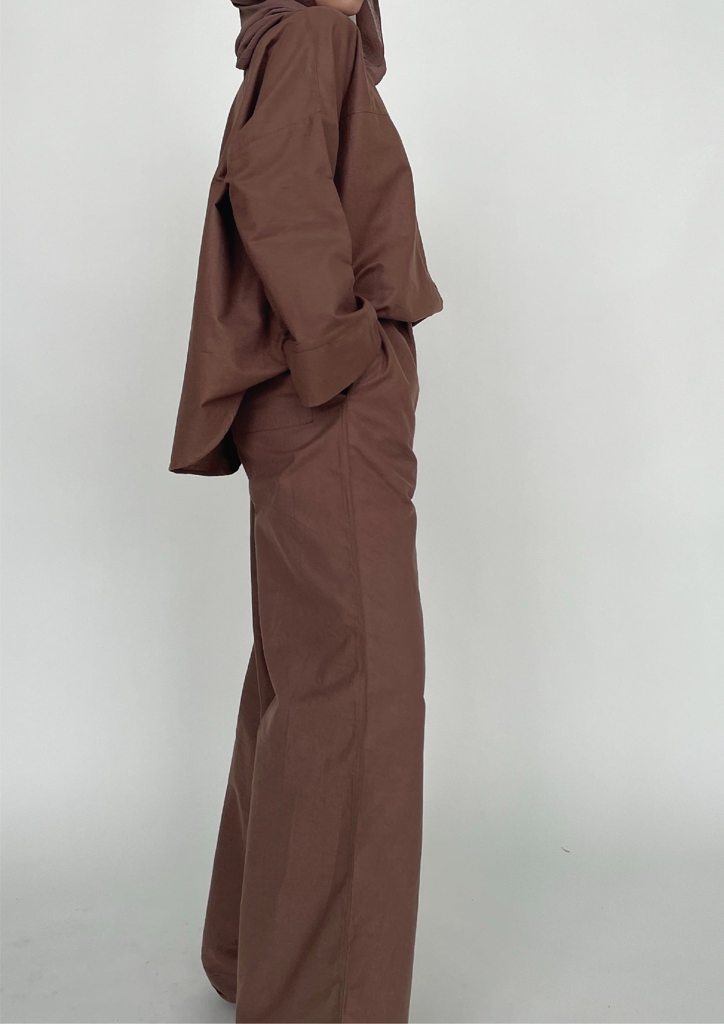 Oversized Shirt Set in Brown Cedar