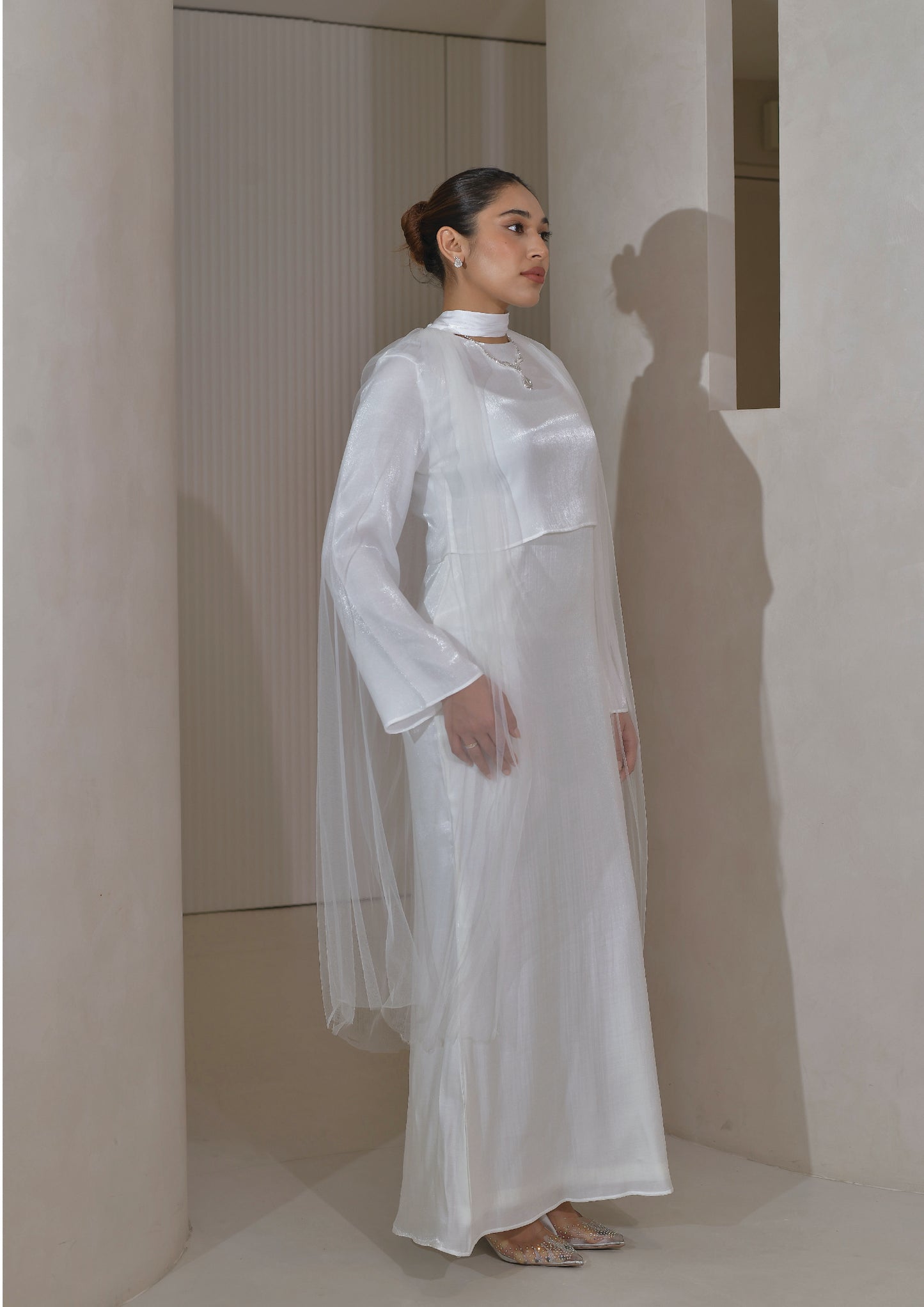 LUMIERE Cape Dress in White